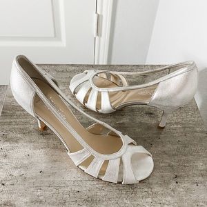 n.d.c Metallic Silver Peep Toe Kitten Heel